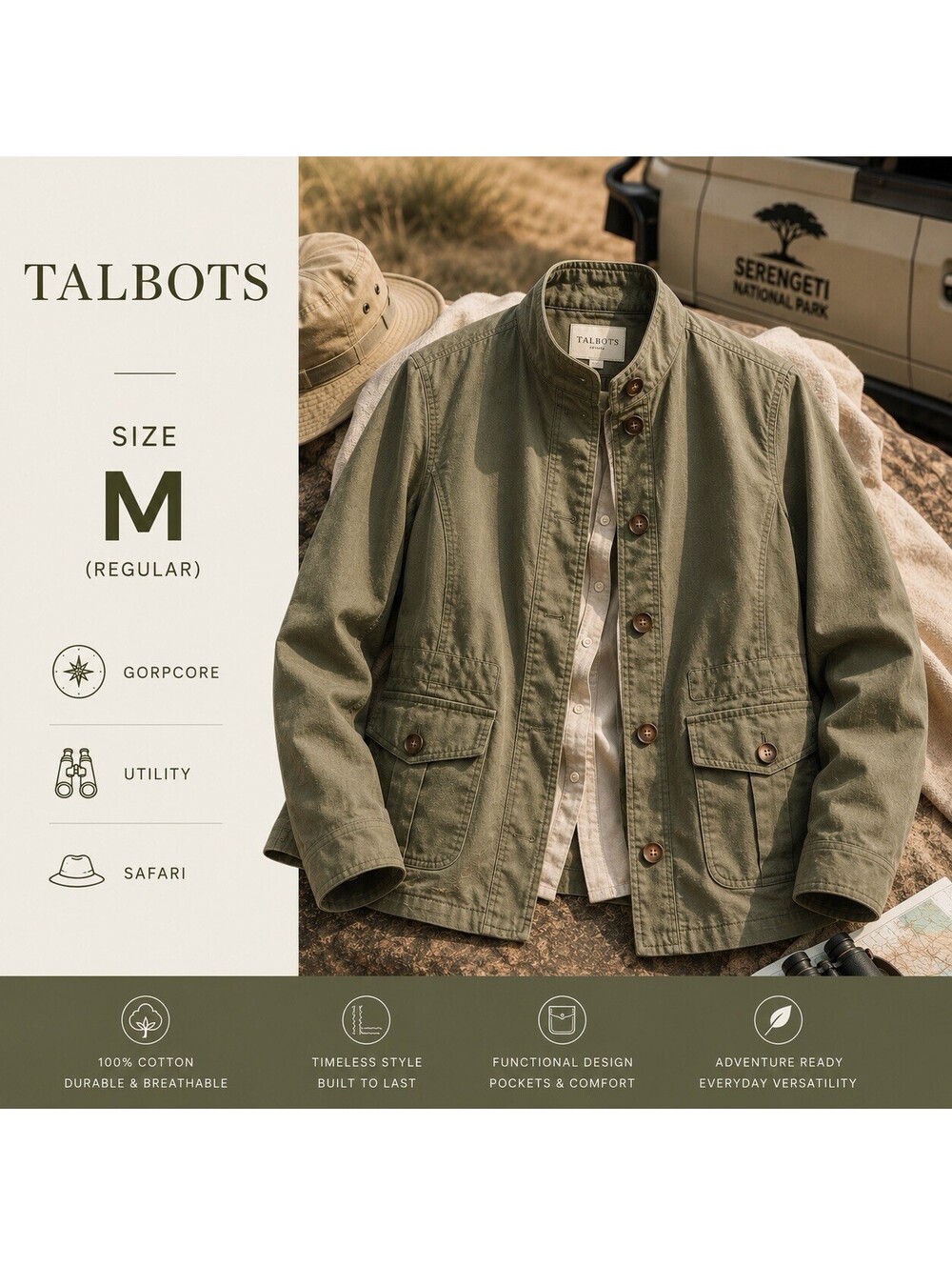 Talbots Olive Green Utility Jacket Size M Lightweight Timeless Safari Chic